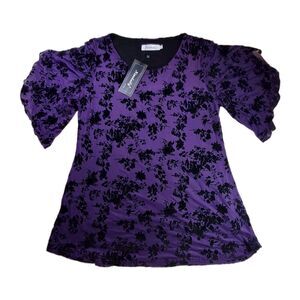 NWT Whimsygoth Sz L Velvet Burnout Purple Black Floral Top Flutter Sleeves Lined